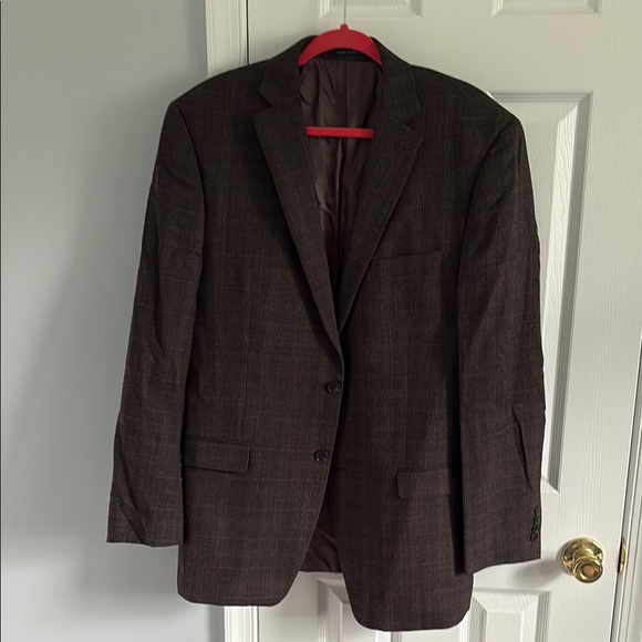 Calvin Klein Brown Wool Sport Coat Notched Lapels and Plaid Pattern Size 44L - Picture 1 of 8